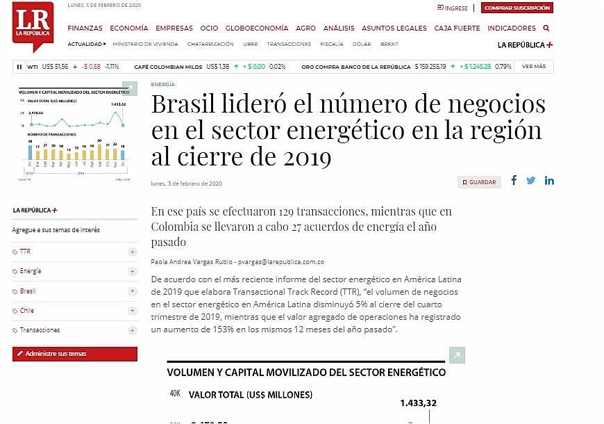 Brasil lider el nmero de negocios en el sector energtico en la regin al cierre de 2019